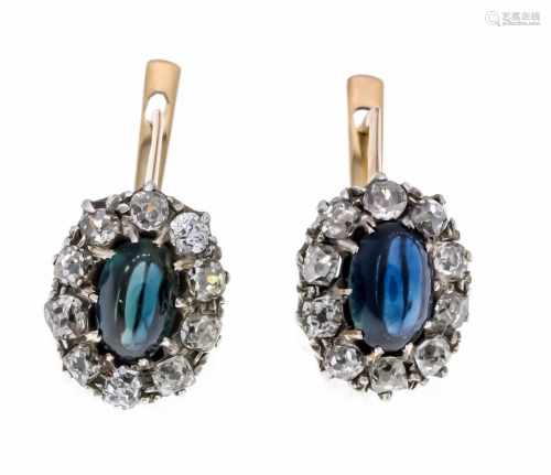 Sapphire old cut diamond earrings GG / WG 585/000 (Russia 56 hallmarked) 1895-1897 Wasilij