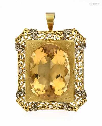 Citrine pendant / brooch GG / WG 750/000 with an oval fac. Citrine 25.5 x 18.7 mm in very