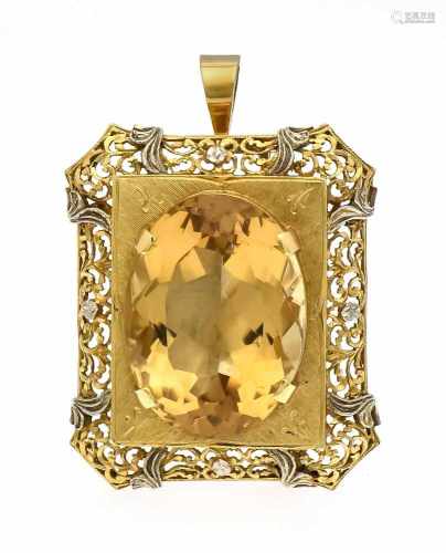 Citrine pendant / brooch GG / WG 750/000 with an oval fac. Citrine 25.5 x 18.7 mm in very