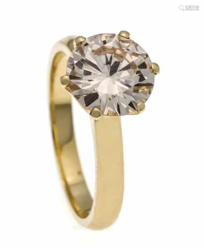 Brilliant ring GG 750/000 with a brilliant-cut diamond 2.57 ct fancy light brown / VS, RG