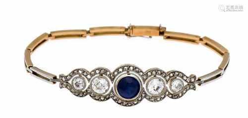 Sapphire-old cut diamond bracelet GG / WG 585/000 with a typical synthetic sapphire 7 mm,