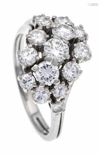 Brilliant ring WG 585/000 with diamonds, total 1.68 ct TW / flawless-VVS, RG 55, 4.6 g