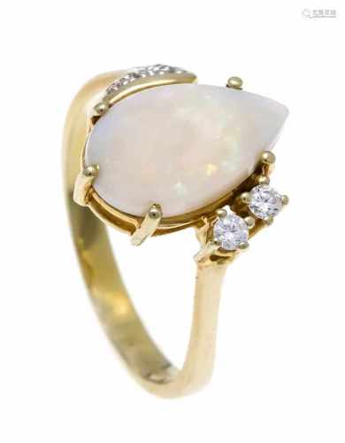 Opal-Brillant-Ring GG 585/000 with a teardrop-shaped milk opal cabochon 13 x 8 mm with