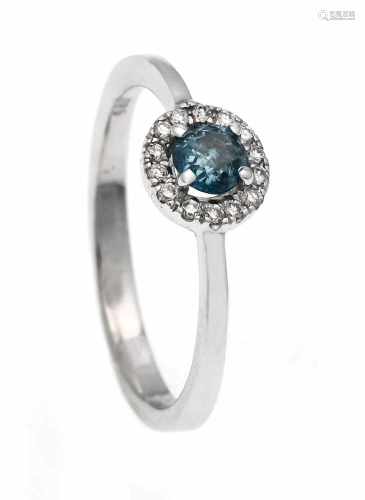 Ocean-Blue Brilliant-Ring WG 585/000 with one brilliant, total 0.46 ct fancy Ocean Blue /