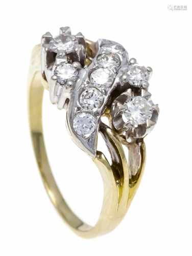 Brilliant ring GG / WG 585/000 with 9 brilliants, total 0.60 ct W / VS-SI, RG 56, 5.9 g