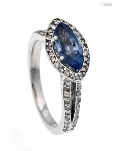 Tanzanite diamond ring WG 585/000 with a fac. Tanzanite navette 1.30 ct in very good color