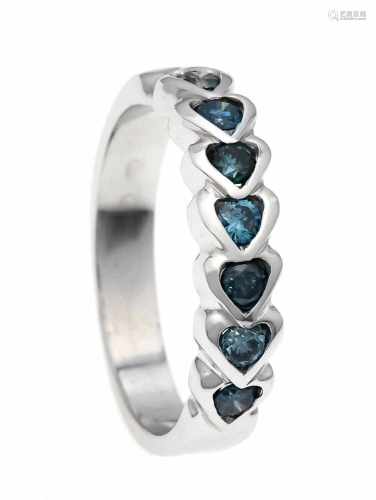Ocean Blue Brilliant-Ring WG 585/000 with 7 brilliants, total 0.45 ct fancy Ocean Blue /