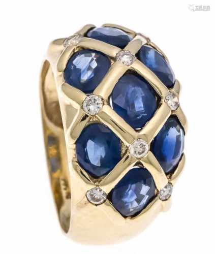Sapphire-brilliant ring GG 585/000 Harry Ivens, with 7 fine, oval faced sapphires 6 x 5 mm