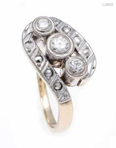Brilliant ring RG / WG 585/000 with 3 brilliants, total 0.20 ct slightly tinted White / SI