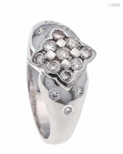 Brilliant ring WG 585/000 with 15 brilliants, totaling 0.51 ct slightly tinted White -