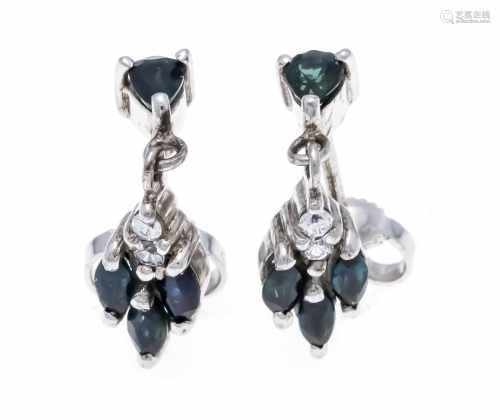 Sapphire-brilliant stud earrings WG 585/000 with 2 teardrop-shaped and 6 navette-shaped