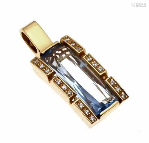 Gemstone diamond pendant GG 750/000 with a rectangular fac., Blue gemstone 24.5 x 8 mm and