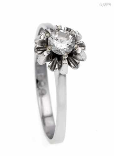 Brilliant ring WG 585/000 with a brilliant 0.26 ct W / VS-SI, RG 53, 2.2 g