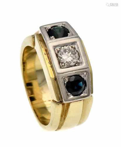 Sapphire-brilliant ring GG 585/000 with a brilliant-cut diamond 0.52 ct l.get.white (IJ) /