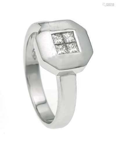 Diamond ring WG 750/000 with 4 princess cut diamonds, total 0.12 ct W / VS, RG 54, 5.2 g