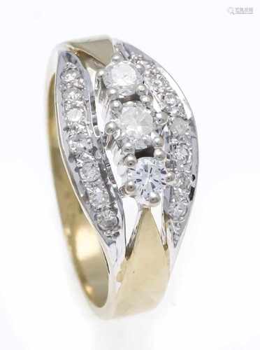 Brilliant ring GG / WG 585/000 with 17 brilliants, total 0.25 ct slightly tinted White -