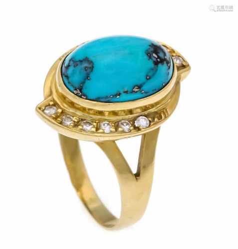 Turquoise-diamond ring GG 750/000 with an oval turquoise cabochon 13.5 x 9.5 mm and 12