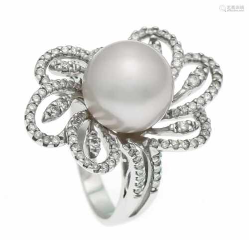 Südsee-Brillant-Ring WG 750/000 with a South Sea pearl 11.2 mm with very very few natural