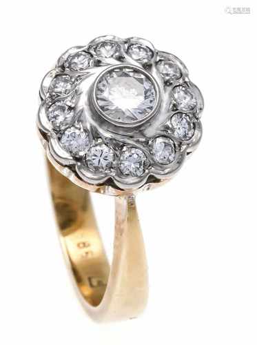 Brilliant ring GG / WG 585/000 with 13 brilliants, total 0.66 ct W / VS-SI, RG 52, 4.8 g