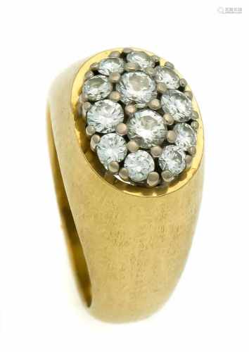 Brilliant ring GG 750/000 with 12 diamonds, total 0.86 ct TW / VS, RG 51, 9.3 g