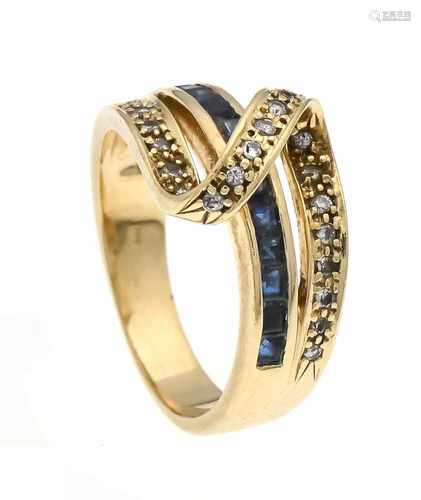 Sapphire brilliant ring GG 585/000 with 13 fac. 1.5 mm sapphire carrés and 23