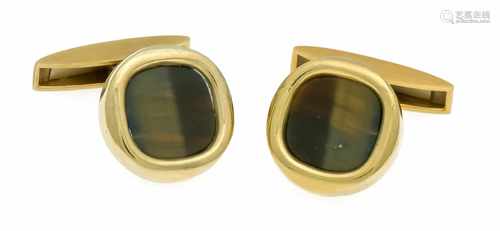 Tiger eye cufflinks GG 750/000 with 2 tiger eye plates 11 mm, diameter 16 mm, 22.2 g