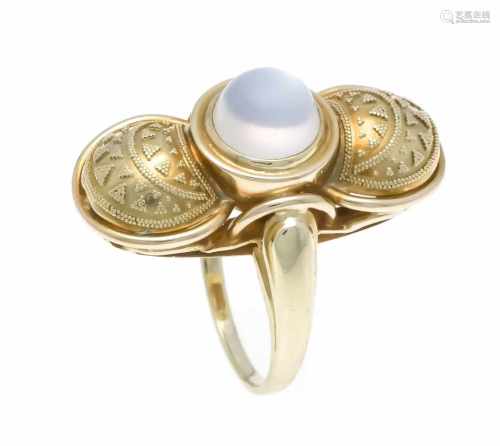 Moonstone ring GG 585/000 with a round moonstone cabochon 8 mm, ring size 56, 7.0 g