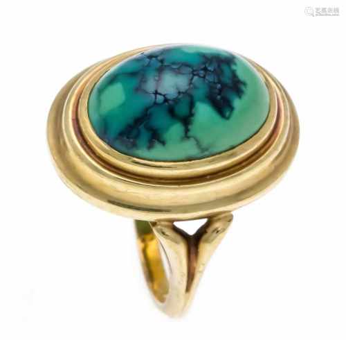 Turquoise ring GG 585/000 with an oval turquoise cabochon 14 x 10 mm, ring size 50, 4.5 g