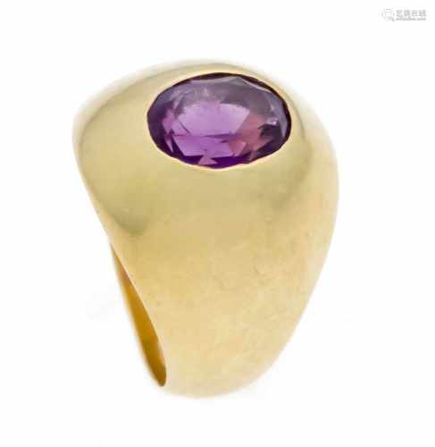 Amethyst ring GG 750/000 with an oval fac.Amethyst 9 x 6.8 mm, ring size 54, 9.5 g