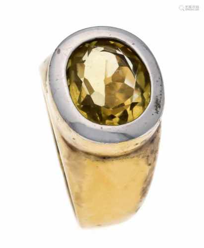 Citrine ring GG / WG 585/000 with an oval fac. Citrine 12 x 10.5 mm, RG 59, 11.1 g