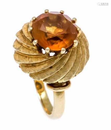 Citrine ring GG 750/000 with a round fac. Citrine 9.2 mm in very good color, ring size 49,