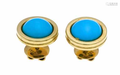 Turquoise stud earrings GG 585/000, each with a fine round turquoise cabochon 9.5 mm in