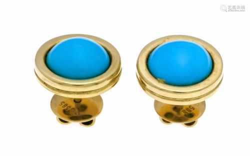 Turquoise stud earrings GG 585/000, each with a fine round turquoise cabochon 9.5 mm in