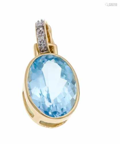 Blue topaz diamond clip pendant GG / WG 585/000 with an oval faced blue topaz 14 x 10 mm