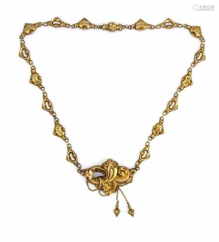 Foam gold necklace around 1830, gold back, finely crafted Biedermeier necklace with middle