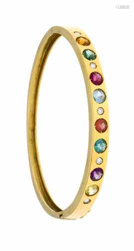 Multicolor bangle GG 690/000 with 8 round fac., Different colored gemstones 4 mm and 5