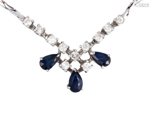 Sapphire-brilliant necklace WG 585/000 with 3 fac. Sapphire drops 5.5 x 3.5 mm in good