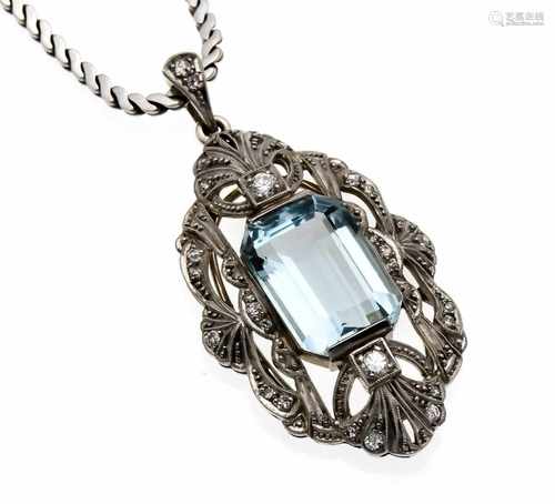 Aquamarine diamond pendant WG 585/000 with a fine, emerald cut fac. Aquamarine 8.45 ct in