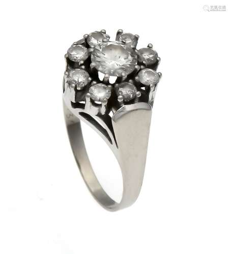 Brilliant ring WG 585/000 with one brilliant-cut diamond 0.68 ct and 8 brilliant-cut