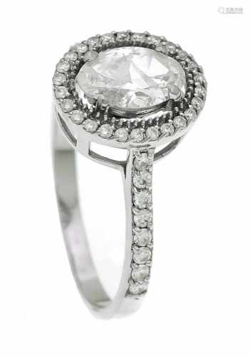 Brilliant ring WG 585/000 with an oval diamond approx. 1.0 ct W / PI and 48 brilliants, in