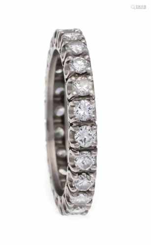 Memory ring platinum 500/000 all around with 22 brilliant-cut diamonds, total 1.10 ct TW /