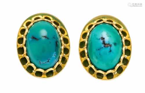 Matrix turquoise clip earrings GG 585/000, each with an oval matrix turquoise 13.5 x 11