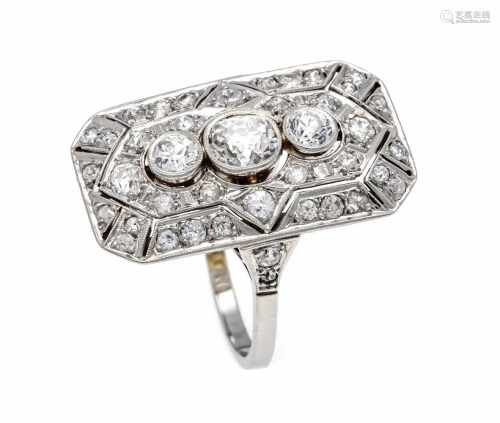 Art Deco ring WG 585/000 with an old cut diamond 0.55 ct slightly tinted White / SI and