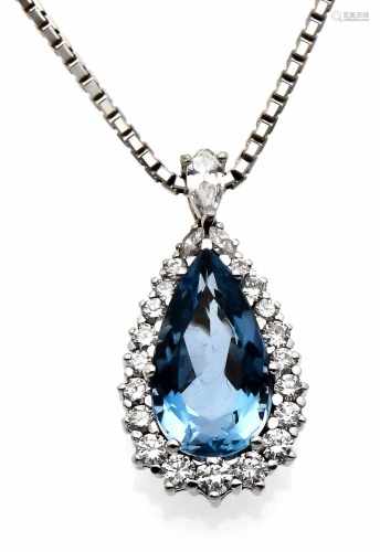Aquamarine brilliant pendant WG 750/000 with an excellent, fac. Aquamarine drop 4.58 ct in