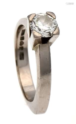 Brillant-Ring WG 750/000 undet., Expertized, with a brilliant-cut diamond 0.92 ct
