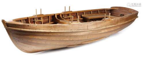 A CLINKER BUILT MODEL OF A ROWING BOAT 20TH CENTURY 124cm long