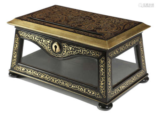 A WILLIAM IV EBONY AND BRASS BOULLE MARQUETRY LETTER BOX c.1830-40 of tapering form, the hinged