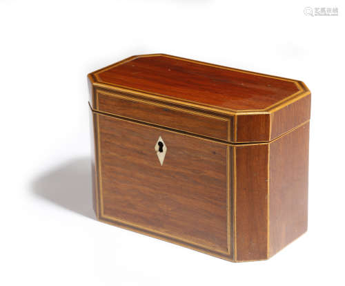 A GEORGE III PARTRIDGEWOOD CADDY LATE 18TH / EARLY 19TH CENTURY of canted rectangular form, inlaid