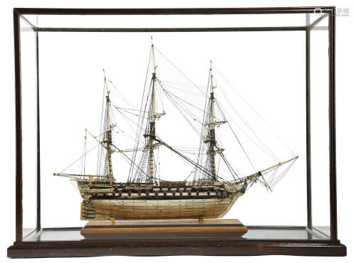 A FRENCH NAPOLEONIC PRISONER OF WAR STYLE BONE SHIP MODEL PROBABLY LATE 19TH / EARLY 20TH CENTURY of