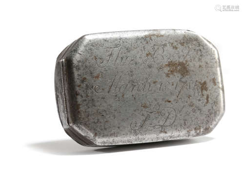 A GEORGE III STEEL SNUFF BOX LATE 18TH CENTURY rectangular with canted corners, inscribed 'Tho